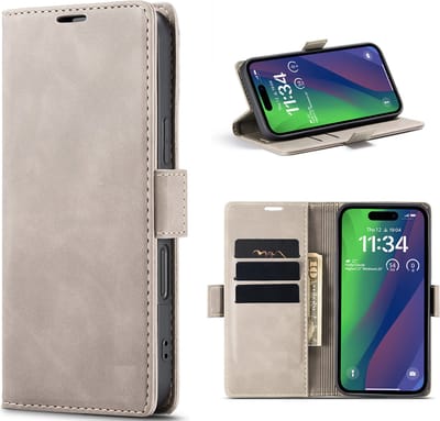 Multimedia & Accessoires Urban Book Case Hoesje geschikt voor Apple iPhone 16 – Beige -Telefoonhoesje – Met Stand – Kaarthouder – Pasjes Houder – Magneet Sluiting – Bookcase