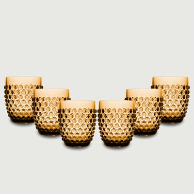Arca Dotted Amber - Acryl Drinkbeker 350ml - Set van 6 - amberkleurig - duurzaam, lichtgewicht, onbreekbaar, ideaal voor in de tuin, picknick, speelse look