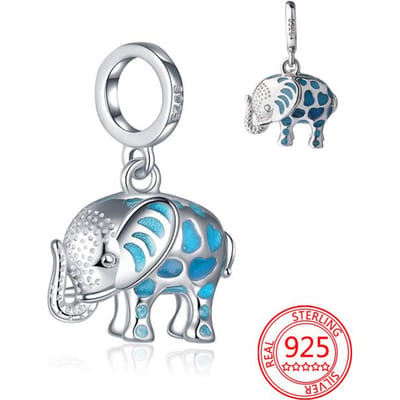 Prachtige 925 sterling zilver blauw emaille 3d olifant charme past 3mm mode armband en zilveren ketting diy meisje sieraden cadeau gray