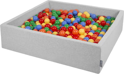 KiddyMoon Ballenbad voor kinderen Vierkant met 200 ballen ∅7cm 120x30cm - Ballenbak voor Baby's - Ballenbak ballen kleurrijke - Met schuimvulling - Ballenbad foam - Voor sensorische - Hellgrau: Geel Groen Blauw Rood Oranje