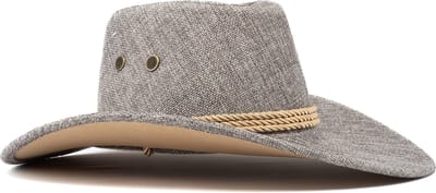 KIMU® Cowboyhoed Grijs Flax - Lichtgewicht Grijze Linnen Cowboy Western Hoed Vlecht Dames Heren - Cowgirl Vlas Yellowstone Festival