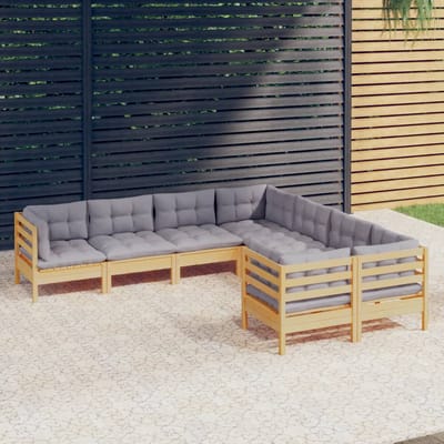 vidaXL - 8-delige - Loungeset - met - grijze - kussens - massief - grenenhout