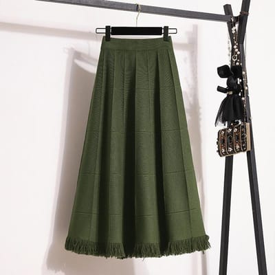 Grote Maat Dames Vet Mm Nieuwe Winterstijl Slank en Leeftijdsverminderend Rok met Franjes Eenvoudige A-lijn Rok Losse Rok voor Dames 3XL