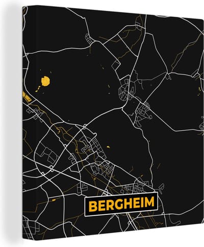 Canvas Schilderij Duitsland – Black and Gold – Bergheim – Stadskaart – Kaart – Plattegrond - 20x20 cm - Wanddecoratie