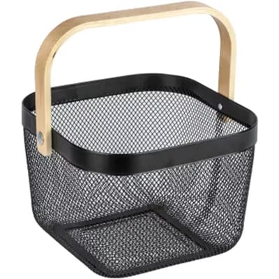 Wenko Badkameropberger Bambusa - Opbergmand - Met Handvat - Zwart - 25x17x25cm