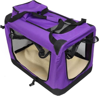 Hondenbench Zacht - Opvouwbare Bench - Veilig Reizen - Stabiel Stalen Frame - 50x35x35cm - Paars