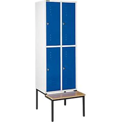 Schäfer Shop Select Kledinglocker, met zitbank, 2x2 compartimenten, 400 mm, draaigrendelslot, lichtgrijs/gentiaanblauw