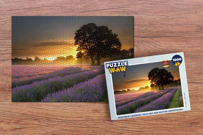 Puzzel Mayfield lavendel veld met een mistige zonsopgang - Legpuzzel - Puzzel 1000 stukjes volwassenen