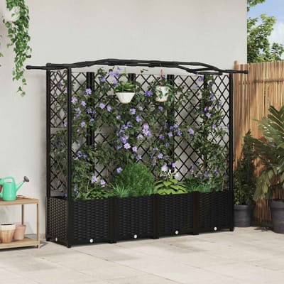 vidaXL Verhoogd Bed met Trellis en Dak Zwart 204 x 40 x 138 cm PP