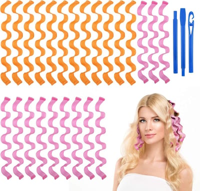 24-delige krulset, doe-het-zelf magische haargolven en krullen, spiraalkrullen zonder hitte, magische haarstylingkit met stylinghaken voor de meeste kapsels (45 cm)