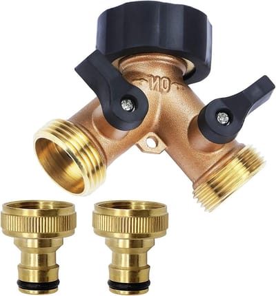 Tweeweg tuinslang splitter met individuele aan/uit functie en twee snelle aansluitingen, 3/4" kraan Y-splitter van messing voor efficiënt watergebruik
