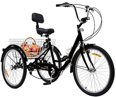 Driewieler voor Volwassenen met Rugleuning en Boodschappenmand - 24 inch, 7 Versnellingen, Opvouwbare Fiets voor Sport en Winkelen