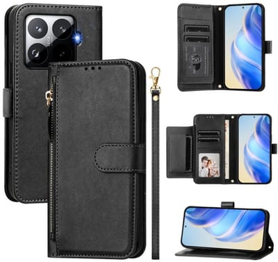 Telestore - Telefoonhoesje geschikt voor Xiaomi 15T Pro 5G - Portemonnee met rits - book-case hoesje - ruimte voor 6 pasjes - zwart
