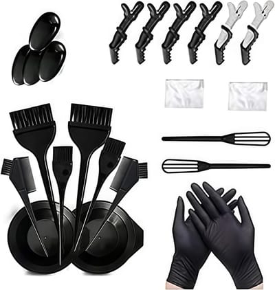 Famanu - 24-delige haarverfset met schaal, cape, clips en handschoenen, complete haarkleurkit – Zwart