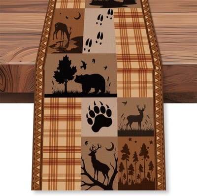 Tafelloper met rendier, 33 x 183 cm, retro bosdieren, boerderij, tafeldecoratie, keuken, eettafel, rustieke hutten, landhuis, tafelloper voor thuis, keuken, vakantie, housewarmingscadeau