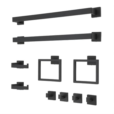 Badkamer Accessoires Set 10-delig – Handdoekrek Set – Wandmontage – Voor Badkamer, Keuken en Spa – Zwart