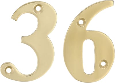 AMIG Huisnummer 36 - massief messing - 10cm - incl. bijpassende schroeven - gepolijst - goudkleur