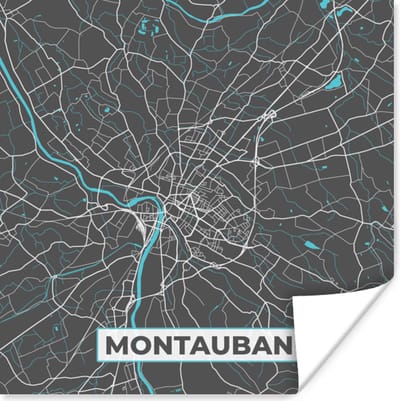 Poster Montauban - Frankrijk - Plattegrond - Kaart - Stadskaart - 100x100 cm XXL