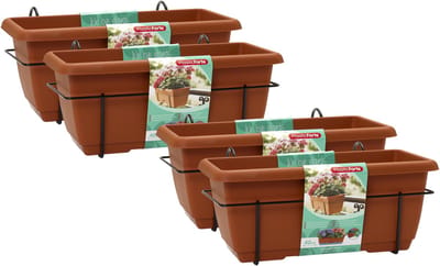 Plasticforte Balkonbak - 4x - terracotta - 40 cm - plantenbak met hanger - bloembak