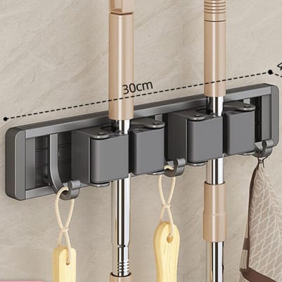 Support de balai à vadrouille, crochets, outils de salle de bain, support de rangement, organisateur de crochets à Clip pratiques, fentes de cintre peu encombrantes, support de vadrouille noir