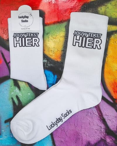 Custom Sokken - Eigen tekst sokken - Eigen ontwerp sokken - Tennis sokken - Sport sokken - Verjaardag cadeau vrouw en man - Valentijns cadeau - Witte sokken - Speciaal cadeau - Leuke dames en heren sokken - Moederdag - Vaderdag - Sokken maken Happy -