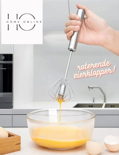 HOME ONLINE® Eierklopper - Mixer - Beslagklopper - Slagroomklopper- Roterende garde -Melkschuimer - semi- automatische roterende eierklopper- Staafmixer - Zilver