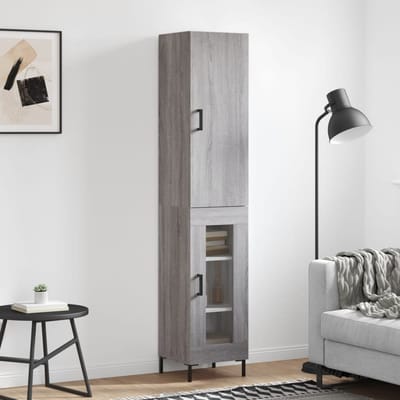 vidaXL - Hoge - kast - 34,5x34x180 - cm - bewerkt - hout - grijs - sonoma - eikenkleurig