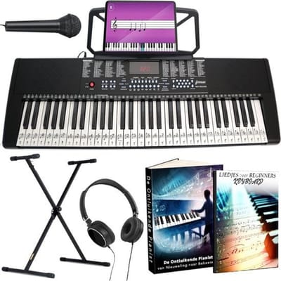 Finesse Keyboard Piano met Standaard - 61 Keys - New Orleans Model - zwart - 85.9 x 32.2 x 10.4 cm
