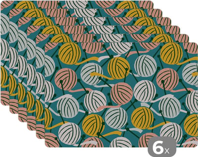 Placemat - Placemats kunststof - Breien - Wol - Patronen - 45x30 cm - 6 stuks - Hittebestendig - Anti-Slip - Onderlegger - Afneembaar