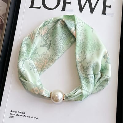 Magnetische sluiting sjaal - bedrukte halsdoek - imitatie zijde - veelzijdige dunne nekwarmer - ook te gebruiken als blouse, sjaal of decoratieve accessoire -Oude kiosk kralen sluiting, 47 * 13cm