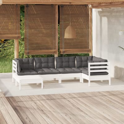 vidaXL - 6-delige - Loungeset - met - kussens - massief - grenenhout - wit