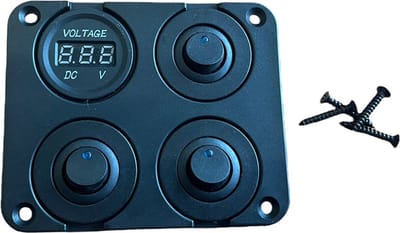 Ripca 3 x 12V schakelaar met LED + voltmeter, inclusief montageframe