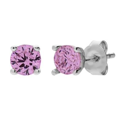 Lucardi Kinder Zilveren oorring kinderen licht roze zirkonia - Oorbellen - 925 Zilver - Zilverkleurig