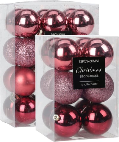 Kerstballen - 28x st - 5 en 6 cm - roze - kunststof - kerstversiering