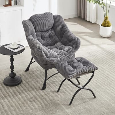 Fauteuil inclinable - MUVOE - avec repose-pieds - Gris - Coton PP - Cadre acier, poches latérales gris