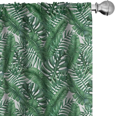ABAKUHAUS Palmblad gordijnen – 2 stuks 75x225 cm – bosgroen/wit