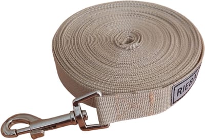 Rieba® Hondenriem 10 meter – Lange Lijn - Trainingslijn – Sleeplijn – Speurlijn - Hondenlijn – Looplijn – Riem Hond - Voor Training en Wandelen – 2 cm Breed – Nylon – Beige