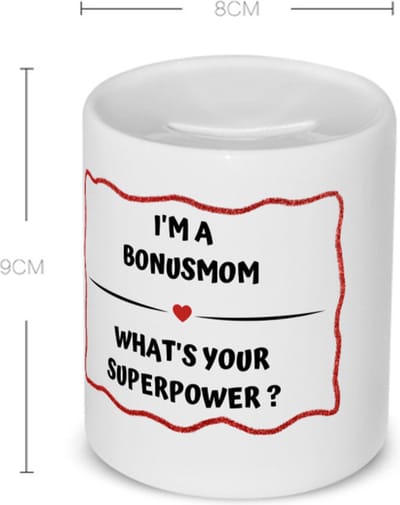 Akyol - i'm a bonusmom what's your superpower? Spaarpot - Mama - super bonusmoeder - moeder cadeautjes - moederdag - verjaardag - geschenk - kado - 350 ML inhoud