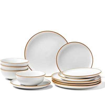 Ensemble de vaisselle 12 pièces Assiettes et bols en céramique Service pour 4 Blanc