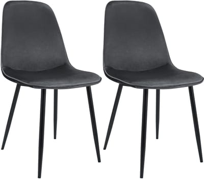 CLP Maryam Set van 2 eetkamerstoelen - klassiek - met rugleuning - zwart metalen frame - belastbaar tot 150 kg - Fluweel/donkergrijs