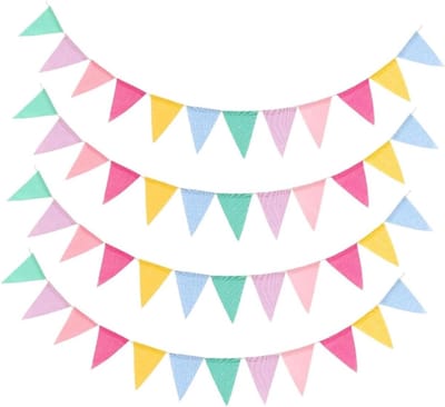 Wimpel Pull Bloem - Feest Decoratie - Feestelijke Sfeer - Kleurrijk Linnen - 4 Stuks - Diverse Kleuren