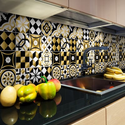 Zelfklevende tegelmuurstickers voor keuken en badkamer - 24 Leana Azulejos cementtegelstickers - 24 stickers, 20x20cm