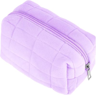 Draagbare Cosmetica Tas voor Make-up en Toilettas met Rits - Organisator in Crème en Paars, Ideaal voor Reizen en Dagelijks Gebruik