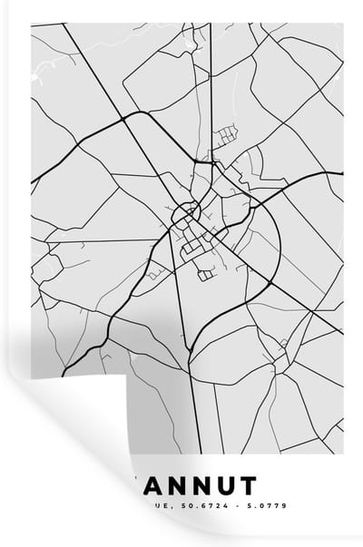 Muurstickers - Sticker Folie - Zwart Wit – België – Plattegrond – Stadskaart – Kaart – Hannut - 20x30 cm - Plakfolie - Muurstickers Kinderkamer - Zelfklevend Behang - Zelfklevend behangpapier - Stickerfolie