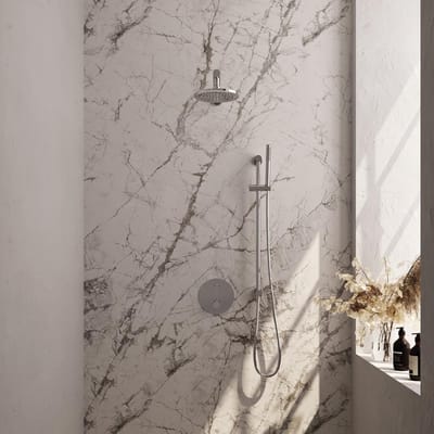 Brauer Chrome Edition thermostatische inbouw regendouche 3-weg rond SET 85 met 20 cm douchekop en rechte muurarm en staaf handdouche en doucheslang en geïntegreerde glijstang chroom
