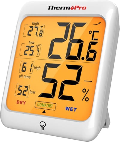 Digitale thermo-hygrometer met achtergrondverlichting voor kamertemperatuur en luchtvochtigheid