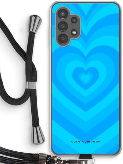 Case Company® - Hoesje met koord geschikt voor Samsung Galaxy A13 4G hoesje met Koord - Hart Blauw - Telefoonhoesje met Zwart Koord - Bescherming aan alle Kanten en Over de Schermrand