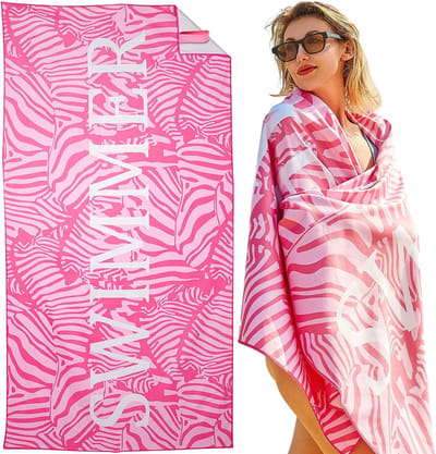 Strandhanddoek, groot, microvezel handdoek, 180 x 90 cm, zandafstotend, sneldrogend, microvezel, strandhanddoek, groot, voor strand/zwembadzijde/strandstoelen (zwemmer-roze)