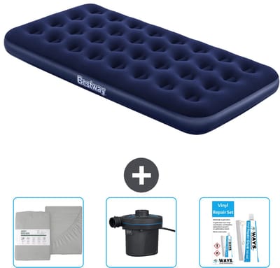 Bestway luchtbed - 1-Persoons - 99 x 188 x 22 cm - Blauw - Inclusief Hoeslaken - Pomp en Reparatieset