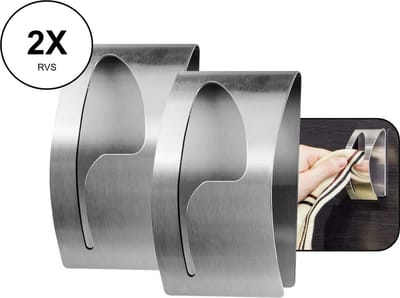 2x PD® - Handdoekhaakjes RVS - Zelfklevende Haakjes - Handdoekhouder - Theedoek haakje - Zelfklevend - RVS - Zonder Boren - Badkamer Geschikt